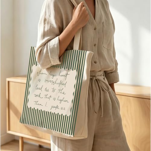 Psalm 93:4 Canvas Tote Bag, Inspirational Gift for Women Girls, Reusable Grocery Book Beach Bag - color: Psalm 61:2