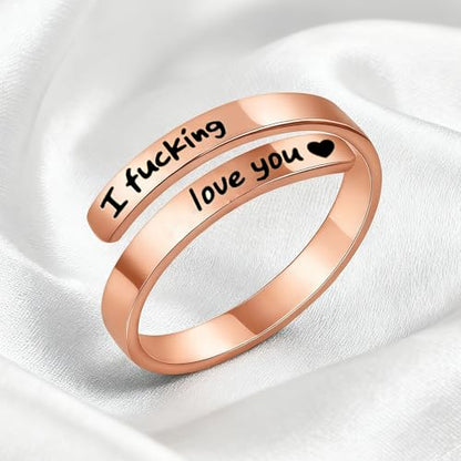 Faith Over Fear Cross Inspirational Rings for Women Daughter, Christian Blessed Hope Love Encouragement Rings Adjustable Open Tiny Purity Wrap Thumb Cross Ring Jewelry Graduation Cocktail Party - color: Fcking Love You Rose Gold