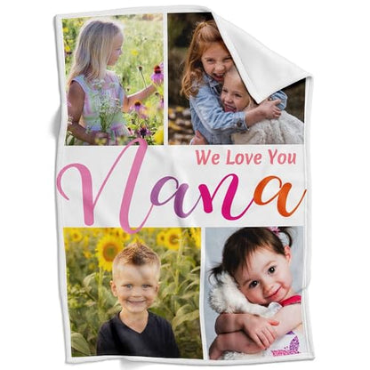 inkArts Custom Blanket with Photo, Personalized Blanket, Customized Photo Blankets, Customizable Picture Blankets, Personalized Photo Gifts for Kid Baby Girl Boy Pet - color: 4 Photos