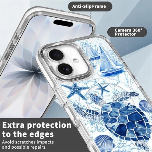 for iPhone 17 Case [Compatible with Magsafe],Girls Women Clear Magnetic Case Silicone Shockproof Protective Cover with Pattern Blue Sailing Sea Turtle - color: Blue Sailing Sea Turtle, size: iPhone 17