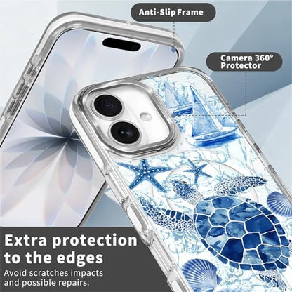 for iPhone 17 Case [Compatible with Magsafe],Girls Women Clear Magnetic Case Silicone Shockproof Protective Cover with Pattern Blue Sailing Sea Turtle - color: Blue Sailing Sea Turtle, size: iPhone 17