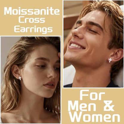 Moissanite Cross Earrings Sterling Silver Cross Stud Eearrings D Color VVSI Moissanite Stud Earrings Crucifix Jewelry Gift - color: Gold-1.02CT