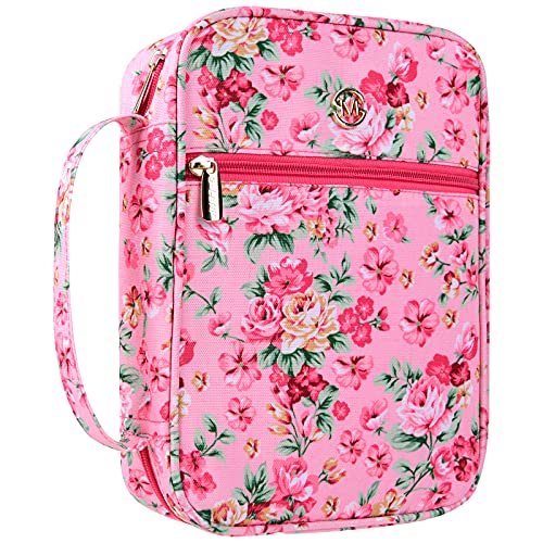 G-LEAF Bible Cover Case/Book Cover, Bible Case for Women Girls, Bible Cover Bags Floral Pattern With Handle Fits for Standard Size Bible, 9.5x6.7x2.5 In - color: Peony