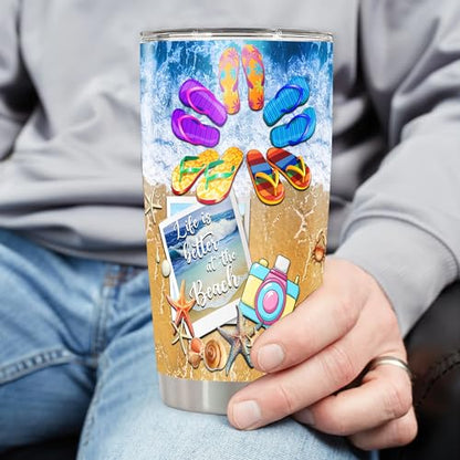 Personalized Beach Tumbler Girls Weekend Insulated cups Travel Purity Life Coffee Mug Cup with Lids Stainless Steel 20 30 Oz Gifts for Women Girls Friends Trip - color: Beach 495