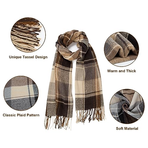 Loritta Winter Scarf for Women, Long Plaid Shawl Wraps Scarves Gifts - color: R-khaki Beige Lattice