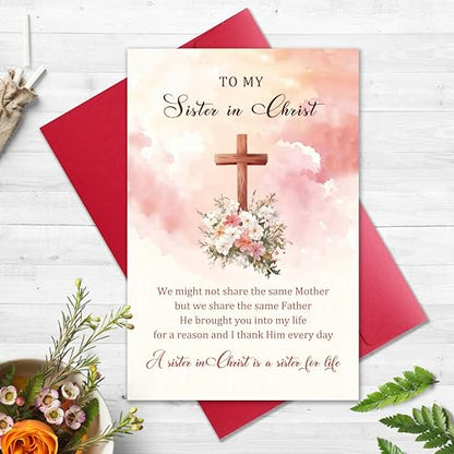 Christian Sister Greeting Card, Inspirational Religious Card for Women, Birthday, Encouragement, or Best Friend Gift, Bible Verse Keepsake for Sister in Christ - color: Sister in Christ
