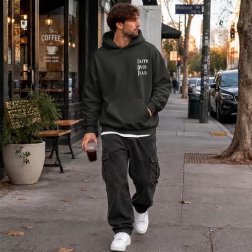 BINTEHGS Faith Over Fear Hoodie Christian Religious Hoodies for Men Oversized Cross Graphic Sweatshirts Jesus God Pullover - color: Black, size: XX-Large
