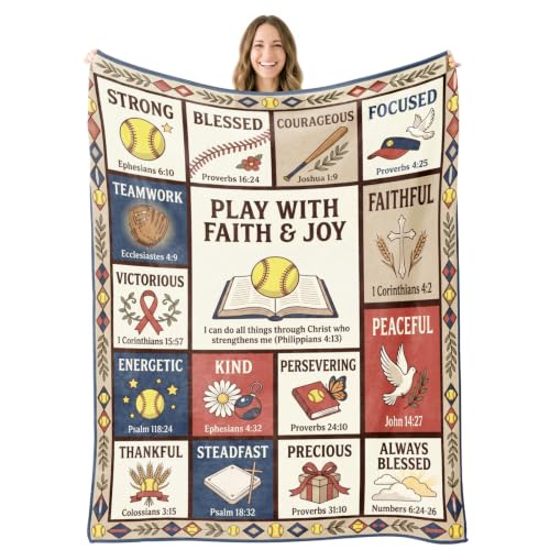 Christian Softball Throw Blanket - Gift for Teen Girls, Athletes, Coaches - color: Tk039, size: 80"x60"