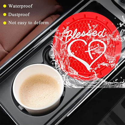 KVAEY 2 PCS Car Cup Holder Coasters, 2.76 Inch Anti Slip Vehicle Drink Mats with Cute Blessed Cross and Heart, Shockproof, Universal Car Accessories (Red, 4 PCS) - color: Red, size: 4 PCS