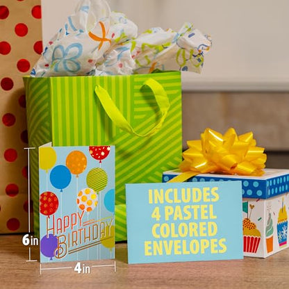 Solpla 24 Pack Assorted Birthday Cards with Gold Foil, Messages, Envelopes, and Stickers | 4x6 Inch Happy Birthday Cards Bulk for Family, Kids, Friends, Work, and Office Celebrations.