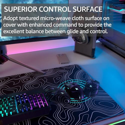 KTRIO Large Gaming Mouse Pad, 31.5 x 15.7 in, Black Topographic, XXL - color: Black Topographic, size: 31.5l X 15.7w Inches