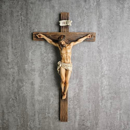 BC Catholic Crucifix Wall Cross, 14"H Jesus Statue Cross for Wall - size: 14"L x 7.7"W
