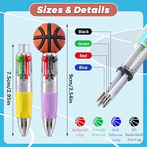24 Pack Basketball Party Favors Bulk - Multicolor Mini Pens, Classroom Prizes, Goodie Bag Stuffers Supplies - color: Basketball Multicolor