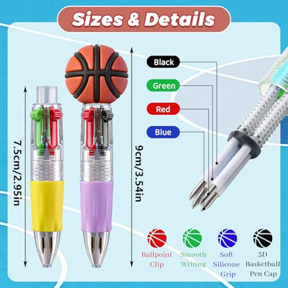 24 Pack Basketball Party Favors Bulk - Multicolor Mini Pens, Classroom Prizes, Goodie Bag Stuffers Supplies - color: Basketball Multicolor