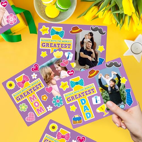 BeYumi Religious Picture Frame Craft - 28Pcs Mother's Day Religious Photo Frame Craft Kit for Kids DIY Cross Picture Holder Christian Sunday School Classroom Home Mother's Day Gift Set Fun Activities