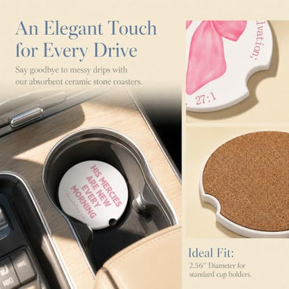 Car Coasters for Cup Holders, Pink Bible Verse Ball Car Coasters, B25 - color: His Mercies