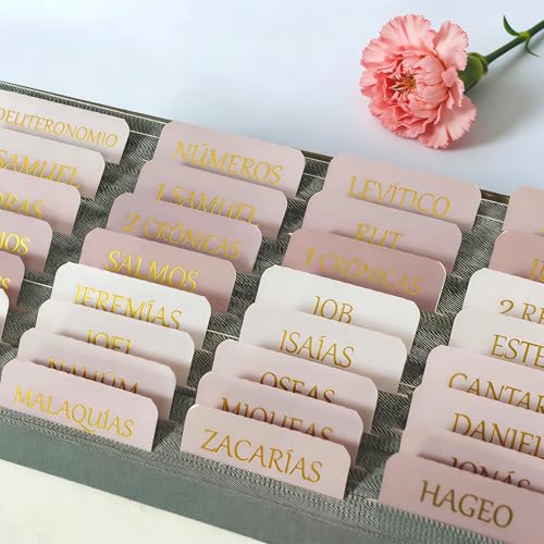 Vorscrin-Laminated Bible Tabs for Women and Men, Gold Foil Lettering Design, Reposition and Large Print Stickers, Bible Study Supplies, 90 Chapters Labels for Easy Navigation(Spanish Light Pink) - color: Spanish Light Pink