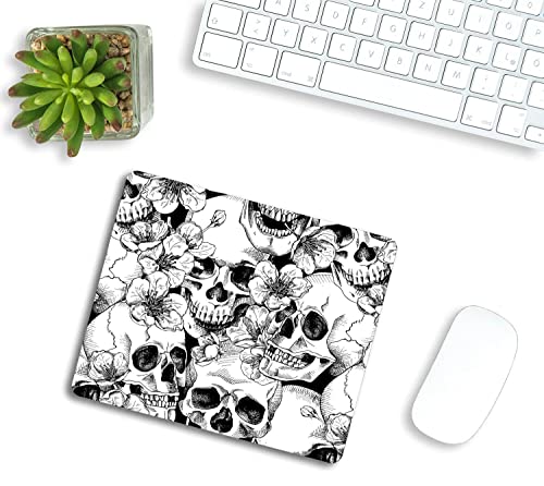 Mouse Pad,Sugar Skull Floral Black White Mouse Pad, Mouse Mat Square Mouse Pad Non-Slip Rubber Base MousePads for Office Laptop, 9.5"x7.9"x0.12" Inch - color: TSP225