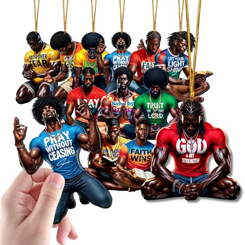 16Pcs AdornJoy African American Christian Men Wooden Ornaments, 2D Flat Faith Bible Quote Black Man Hanging Decor, Religious Scripture Pendant for Home, Yard & Holiday Decor, Christian Gift