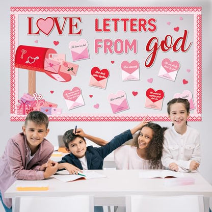 Valentine's Day Christian Bulletin Board Set Valentine's Day Religious Jesus Bible Verse Classroom Decorations Love Letters from God Paper Cutouts for Church School Home Chalkboard Wall Door Decor - style: love letters from god