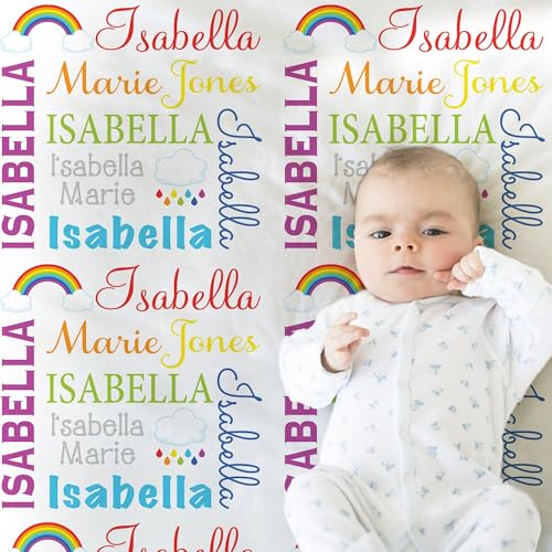 Personalized Name Blanket for Kids & Adults, Rainbow Baby Blanket with Name, Custom Rainbow Clouds Newborn Swaddle, Gift for Rainbow Baby, Baptism, Fleece 30"X40", 40"X50" - color: Rainbow Baby