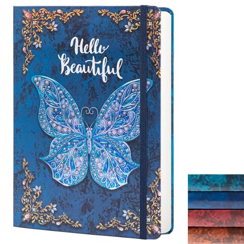 B5 Hardcover Journal for Women & Men -Butterfly Aesthetic Lined Notebook - color: Blue