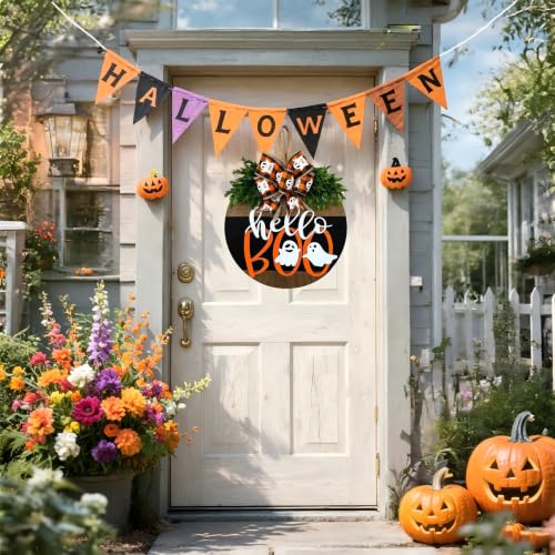 Cute Halloween Wreath, Ghost Wreath with Bow Decor - color: Halloween Ghost