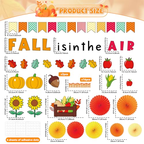 Fall Thanksgiving Bulletin Board Set for Classroom Decoration Fall is in The Air Paper Cutouts with 3D Paper Fans Autumn Leaves Pumpkins Bulletin Board for School Office Harvest Wall Decor - style: Fall is in The Air