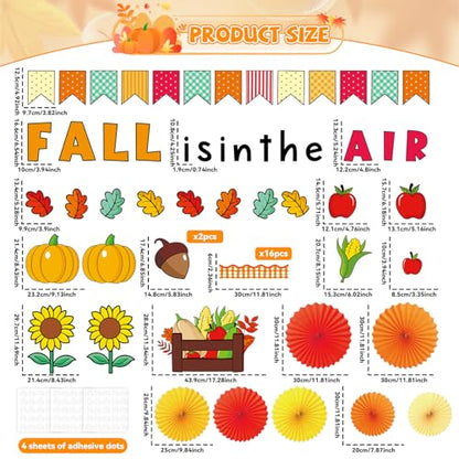 Fall Thanksgiving Bulletin Board Set for Classroom Decoration Fall is in The Air Paper Cutouts with 3D Paper Fans Autumn Leaves Pumpkins Bulletin Board for School Office Harvest Wall Decor - style: Fall is in The Air