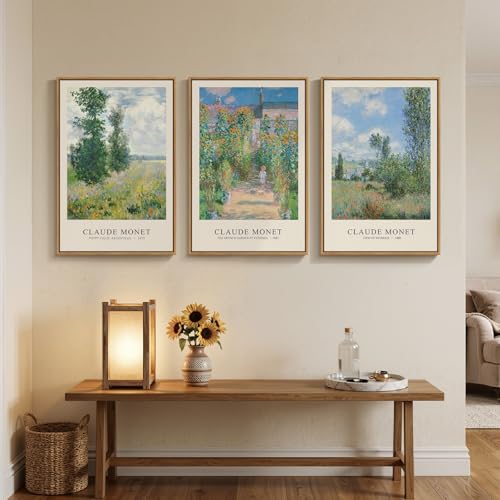 3 Piece Framed Claude Monet Landscape Wall Art for Living Room, 16x24 Inch - color: Green and Blue, size: 16"W x 24"Hx3Pcs