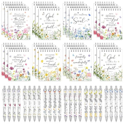Sprial Notebooks with Pens Bulk, 48 Pack, 5.5 x 4.7 Inch Scripture - color: Wildflower Meadow Scripture