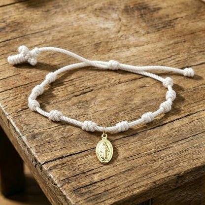 10 Knots Lucky Protection Rope Cross Bracelet For Women Men, Handmade Good Jesus Pendant Charm Amulet Adjustable Christian Pulsera Decenario String Jewelry, Daily Friendship Gift - color: Jesus White