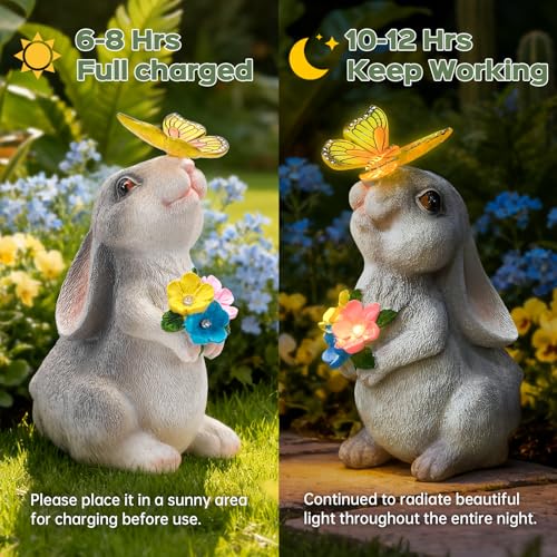 Solar Garden Statue Outdoor Decor, Rabbit Figurine with Butterfly LED Lights, Bunny Statue for Garden, Yard Decor, Lawn Ornament, Valentine's Day Birthday Gift for Women Mom Grandma - size: Bunny