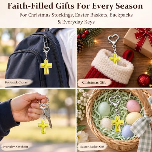 Sports Gifts for Teens, Acrylic Sports Cross Keychain with Prayer Card - color: Softball