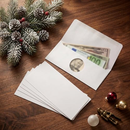 Dunzoom 300 Pcs Cash Envelopes 6.2x2.9in White Diecut Window