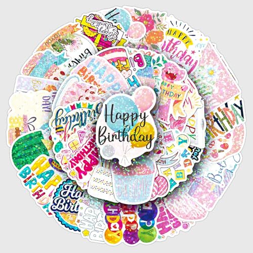 50 Mixed Style Happy Birthday Stickers, Including Balloons, Gifts, and Cake Patterns Suitable for Parties, handicrafts, and Gifts (Happy Birthday) - color: Happy Birthday