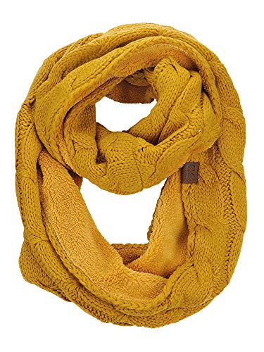 C.C Women's Winter Cable Knit Sherpa Lined Warm Infinity Pullover Scarf - color: Mustard
