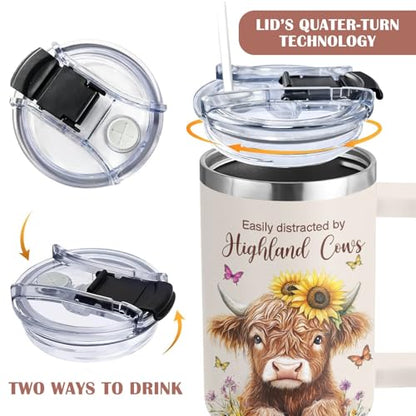 Highland Cow Gifts For Women, Teen Girls, and Her - Highland Cow Tumbler Gifts For Mothers Day, Birthday, Christmas, Valentines, Cowgirls Gift for Women - Cow Tumbler 40oz with Handle - color: Highland Cow Tumbler