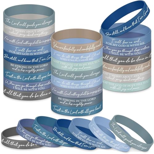 Ecation 72 Pcs Bible Verse Christian Bracelets Silicone,Blue Gray - color: Blue Gray