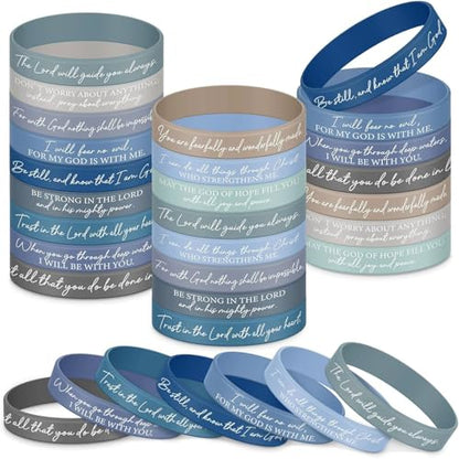 Ecation 72 Pcs Bible Verse Christian Bracelets Silicone,Blue Gray - color: Blue Gray