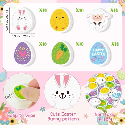 Easter Egg Mini Erasers for Kids - 60Pcs Spring Gifts Happy Easter Pencil Erasers Cute Bunny Sheep 3D Puzzle Eraser Desk Pet Stationery for Classroom Reward Basket Stuffers Birthday Party Favor - style: Easter Egg