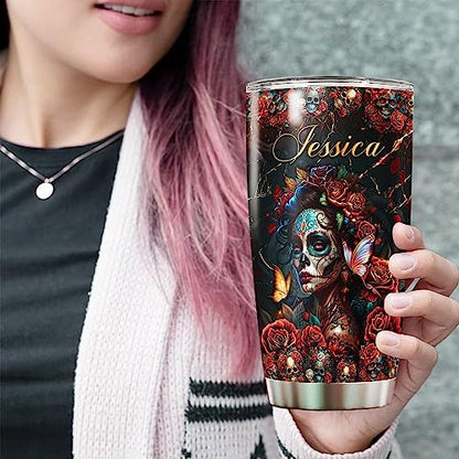 WAZONE Personalized Rose Skull Tumbler Cup I'm Not Sugar Spice Stainless Steel Insulated 20oz 30oz Travel Mug Halloween Gifts Things For Women Custom Name Keep Cold Hot Drinks - color: Skull