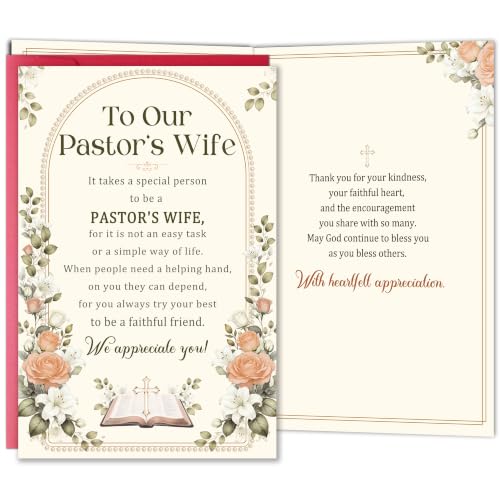 Pastor's Wife Appreciation Card, Christian Thank You Greeting with Heartfelt Poem, Religious Birthday Card Gift for Woman Her Church Leader's Spouse - color: Pastor's Wife