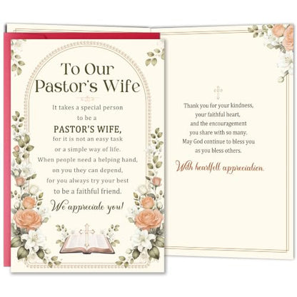 Pastor's Wife Appreciation Card, Christian Thank You Greeting with Heartfelt Poem, Religious Birthday Card Gift for Woman Her Church Leader's Spouse - color: Pastor's Wife