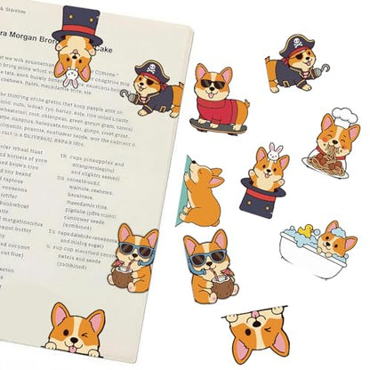Corgi Peeking Magnetic Bookmarks Set of 8, Cute Dog Bookmark Clips with Funny Costume Designs, Magnetic Book Marks for Books, Planner & Journals, Gifts for Dog Lovers Women, Corgi Gifts - style: Corgi Peeking Magnetic Bookmarks