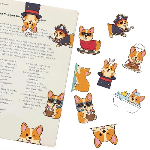 Corgi Peeking Magnetic Bookmarks Set of 8, Cute Dog Bookmark Clips with Funny Costume Designs, Magnetic Book Marks for Books, Planner & Journals, Gifts for Dog Lovers Women, Corgi Gifts - style: Corgi Peeking Magnetic Bookmarks