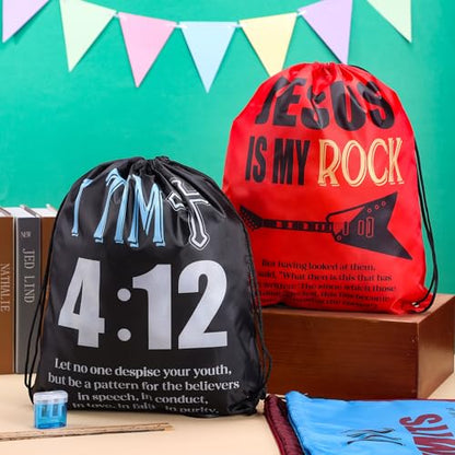 24 Pcs Religious Drawstring Backpack Large Christian String Bags - style: Jesus
