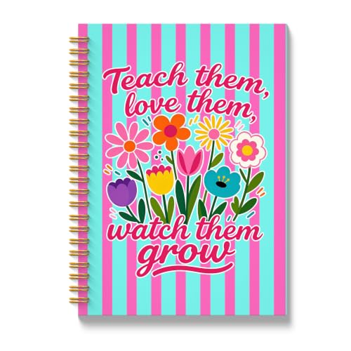 JMICTUB Boho Floral Teacher Spiral Notebook 5.5x8.3, End of the Year Teacher Appreciation Gifts Hardcover Lined Journal - color: Spiral notebook-04