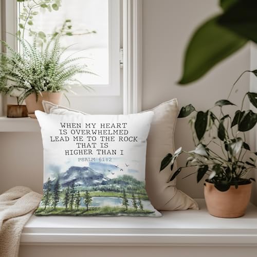 Inspirational Christian Pillow Covers 18x18, Bible Verse Throw Pillow Cover Decor, Christian Religious Gifts for Women, Psalm 61 : 2 Scripture Decorative Pillowcase for Sofa Home Bedroom Decor - color: Rock