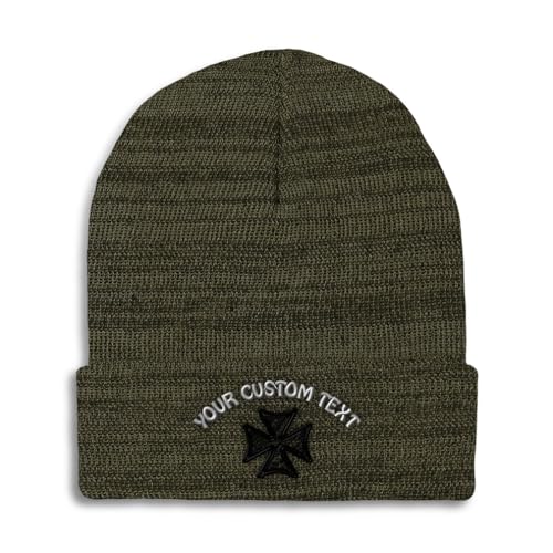 Custom Beanies for Men Iron Cross God Jesus Christ Christian Skull Cap Winter Hats for Women One Size - color: Heather Olive Green Personalized Text Here